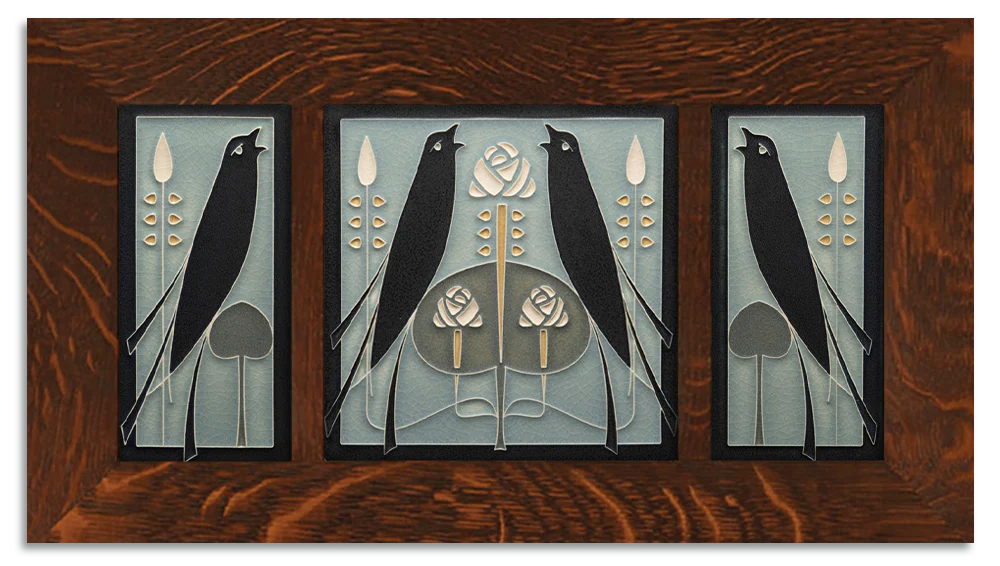 4x8 & 8x8 Framed Tile Set in Grey Blue - Songbirds Design