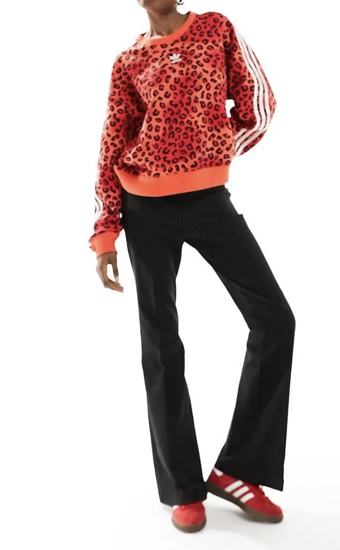 adidas Crew Neck Leopard Patterns Long Sleeves Cotton Oversized