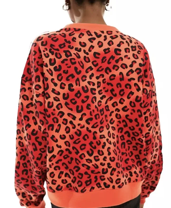 adidas Crew Neck Leopard Patterns Long Sleeves Cotton Oversized