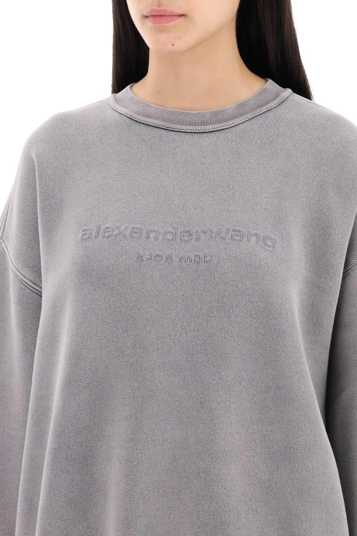 Alexander Wang Crew Neck Long Sleeve Cotton Logo Shirt