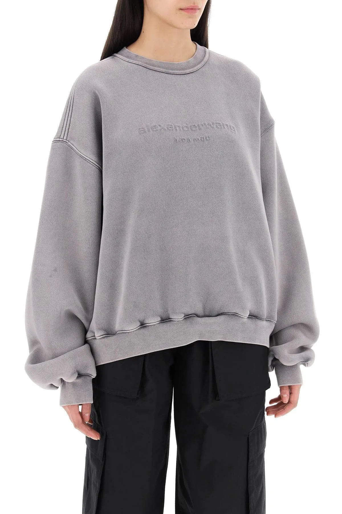 Alexander Wang Crew Neck Long Sleeve Cotton Logo Shirt