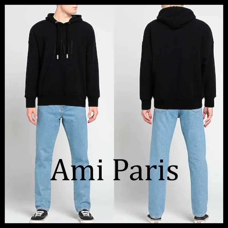 AMI PARIS | Unisex Street Style Long Sleeve Plain Cotton Logo Designers | Cotton Logo Designers | Unisex Street Style Long Sleev