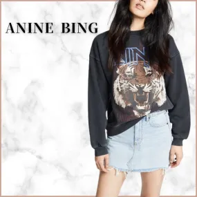 ANINE BING Crew Neck Long Sleeves Cotton - Animal Pattern + Plain Option