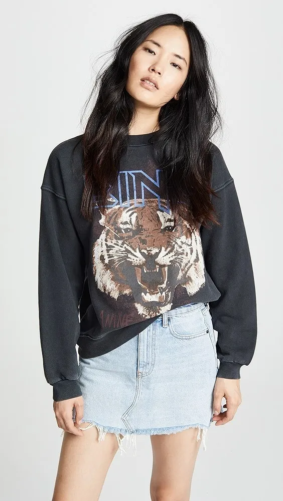 ANINE BING Crew Neck Long Sleeves Cotton - Animal Pattern + Plain Option