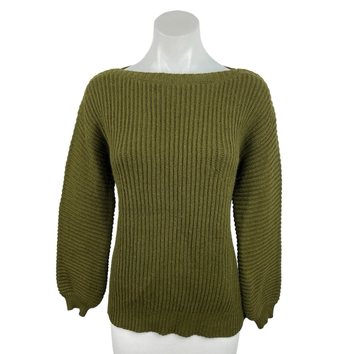 Anthropologie Green Bateau Ribbed Knit Oversized Pullover Sweater Top Size S