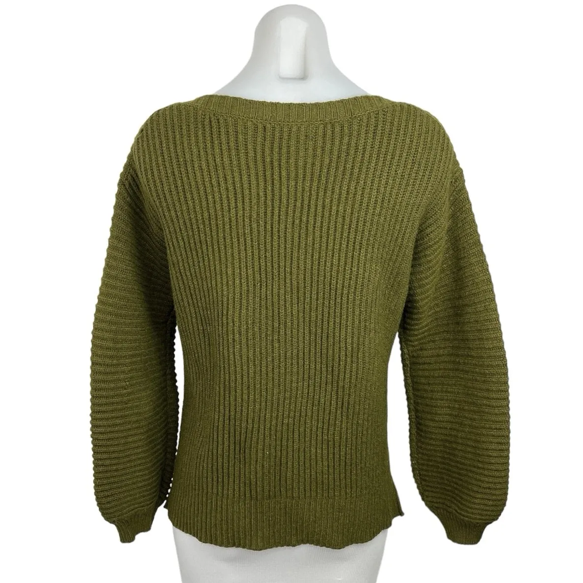 Anthropologie Green Bateau Ribbed Knit Oversized Pullover Sweater Top Size S