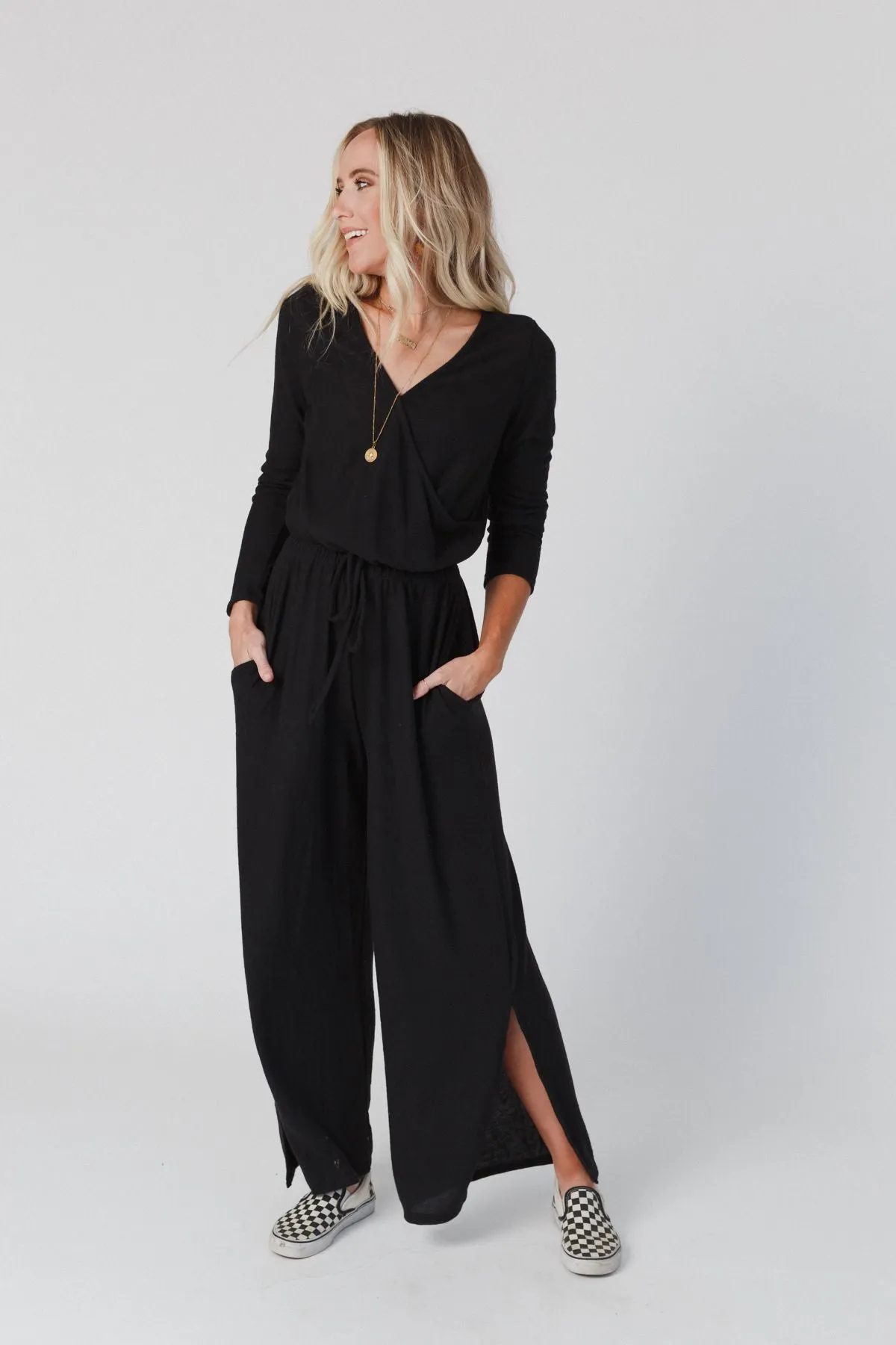 As It Was Cross Front Jumpsuit - Black -> Black Cross Front Jumpsuit by As It Was