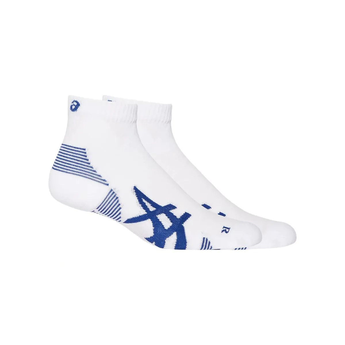 Asics Cushion Run Socks - White/Blue Striped: 2 Pair Pack