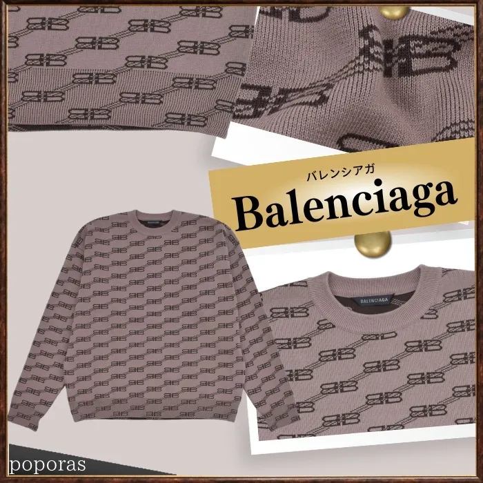 Balenciaga Crew Neck Unisex Wool Street Style Long Sleeves Cotton Logo