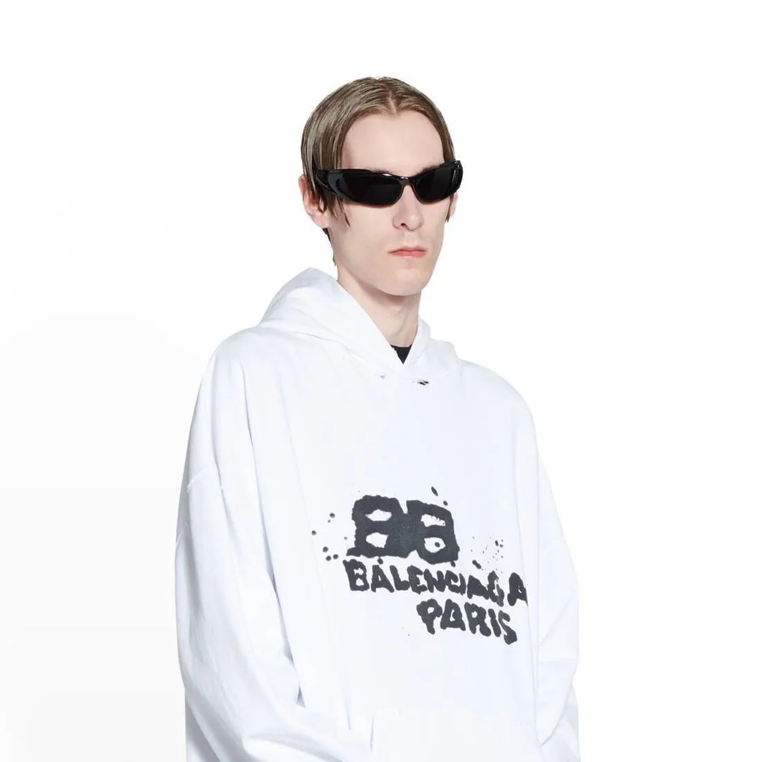 Balenciaga Men's Hand-Drawn BB Icon Hoodie, Large Fit, White