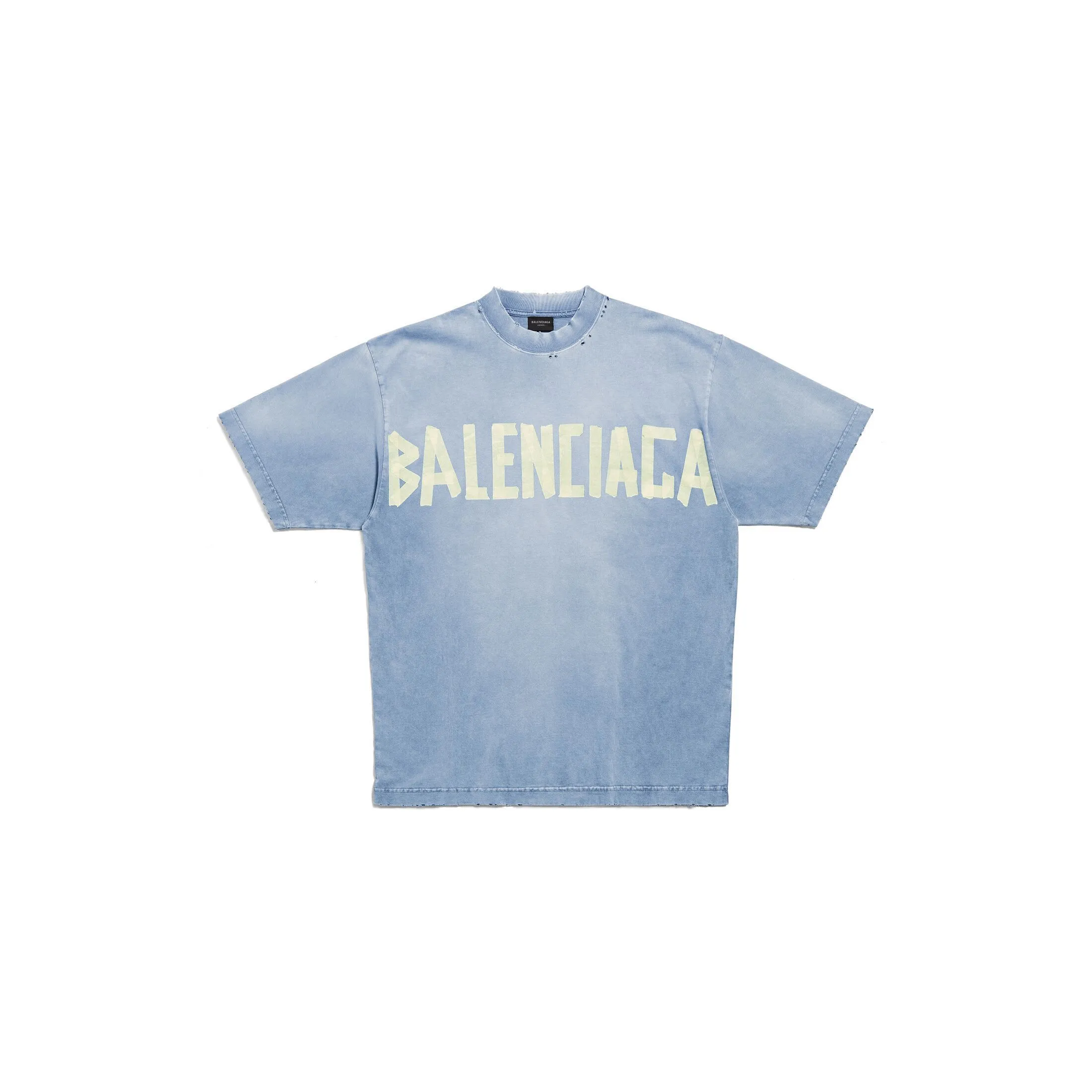 Balenciaga Men's Tape Type T-shirt - Medium Fit - Faded Blue