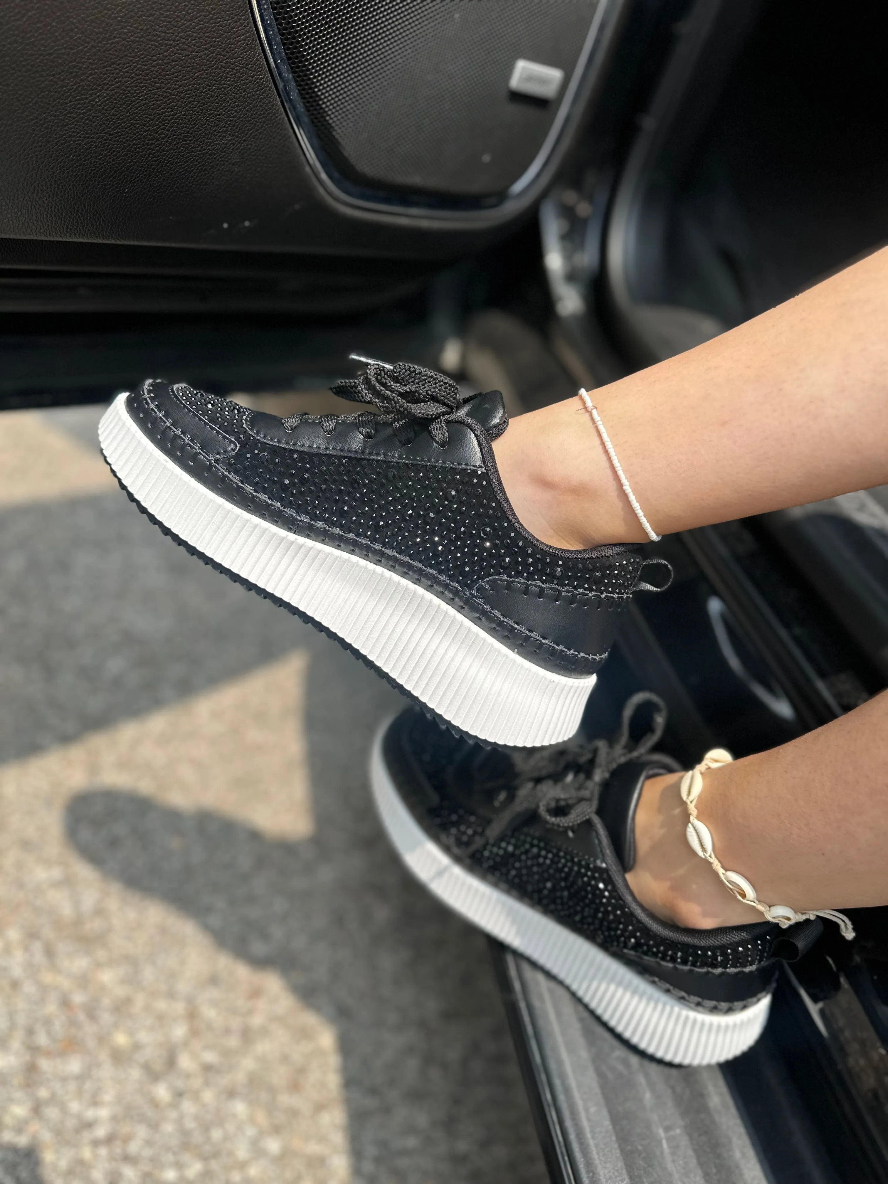 Black Dune Rhinestone Sneakers