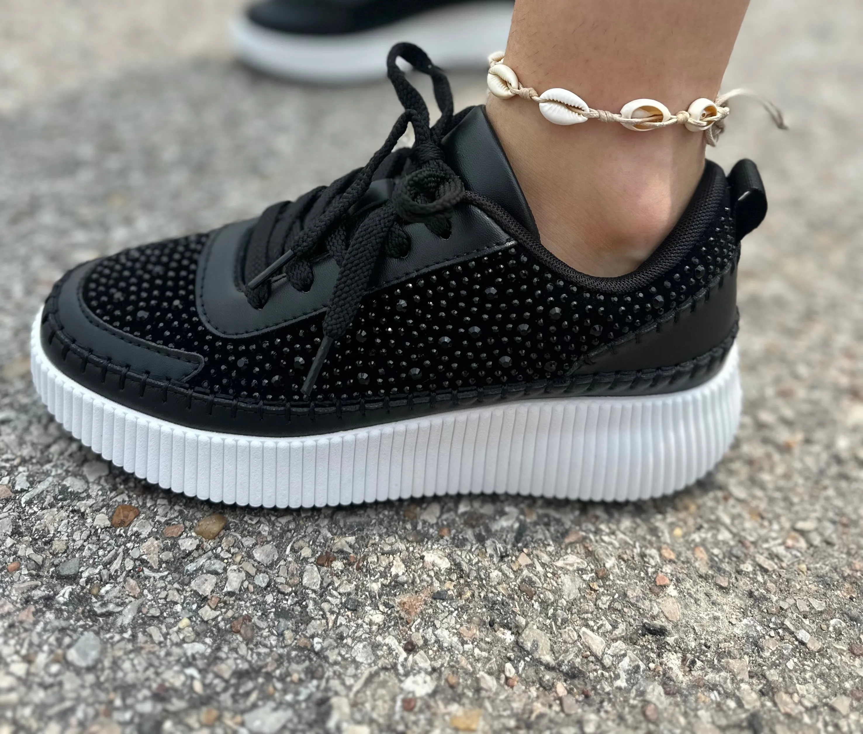 Black Dune Rhinestone Sneakers