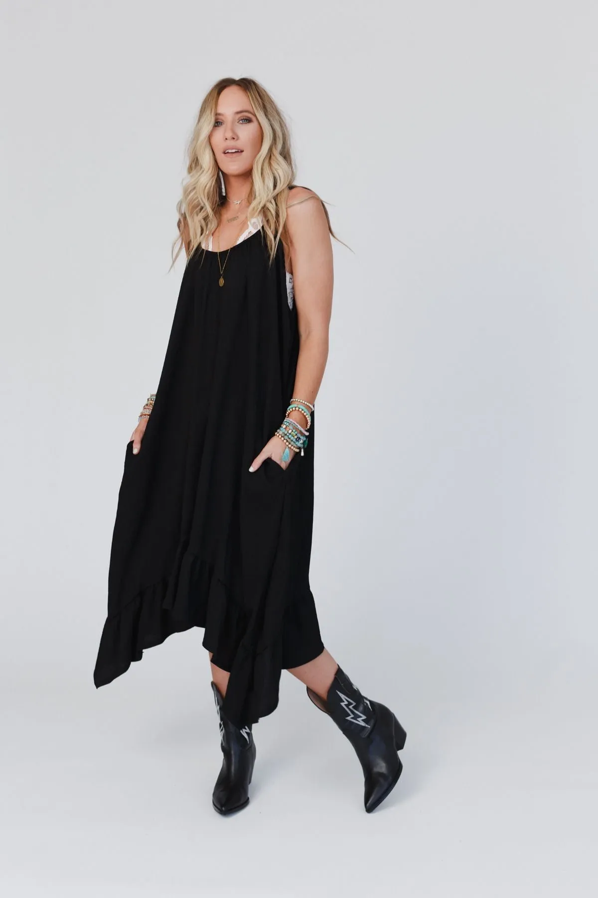 Black Ruffle Midi Dress - Ellie