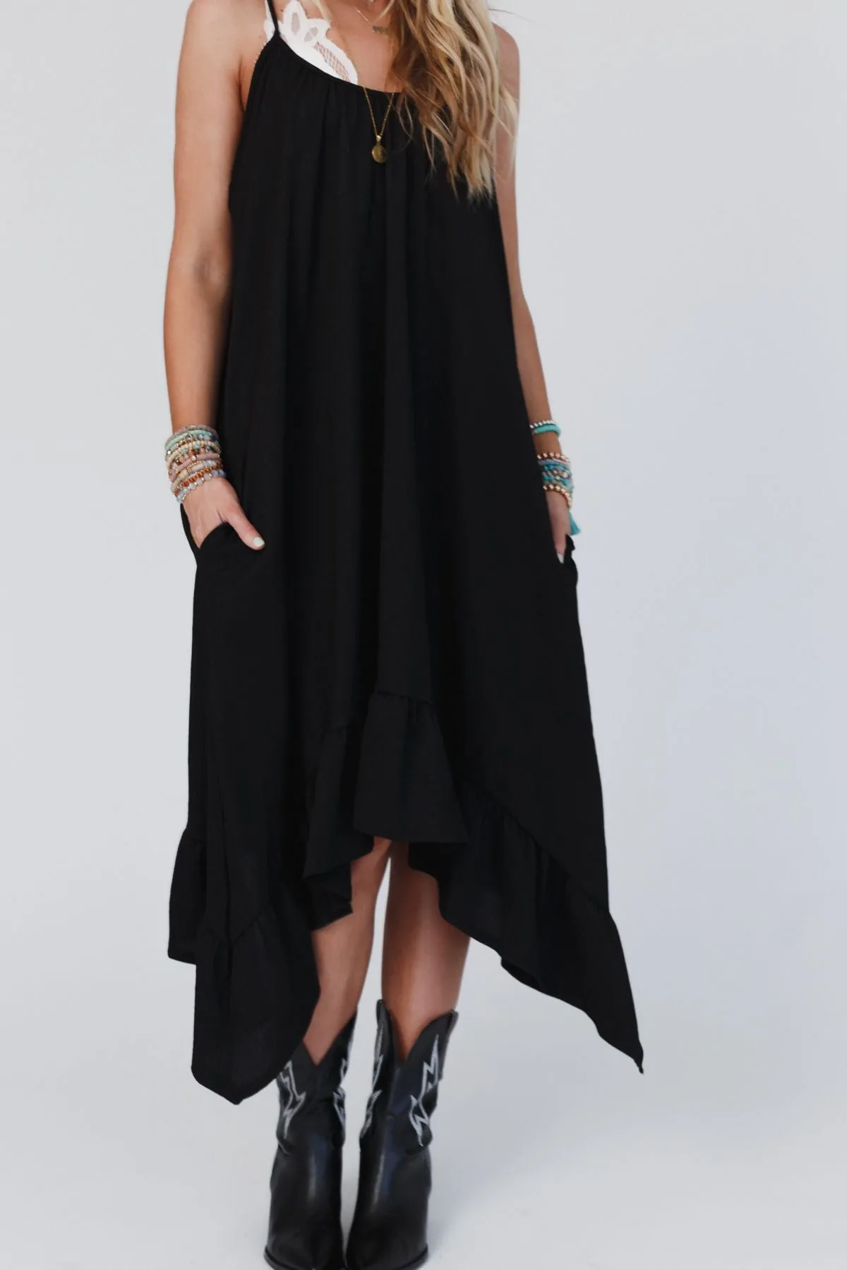 Black Ruffle Midi Dress - Ellie