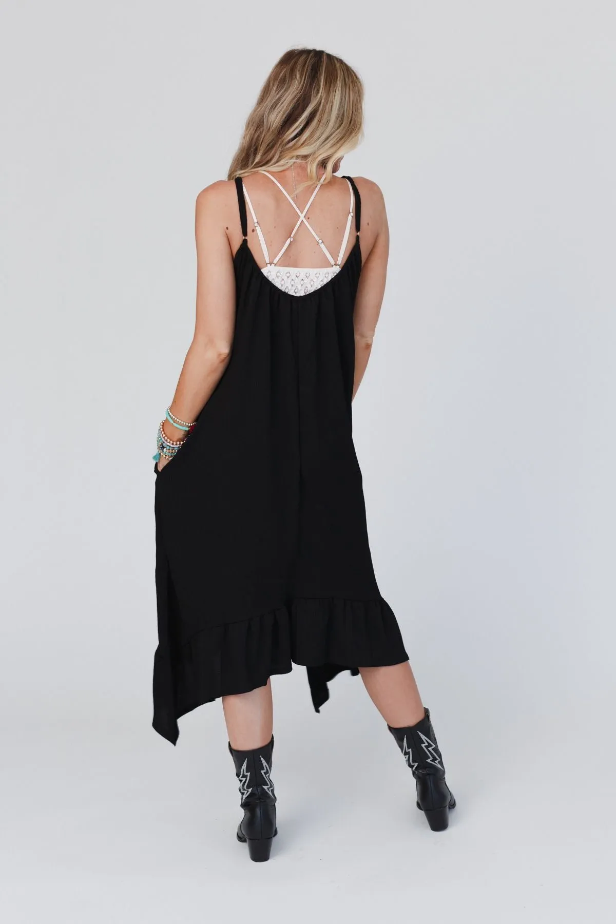 Black Ruffle Midi Dress - Ellie