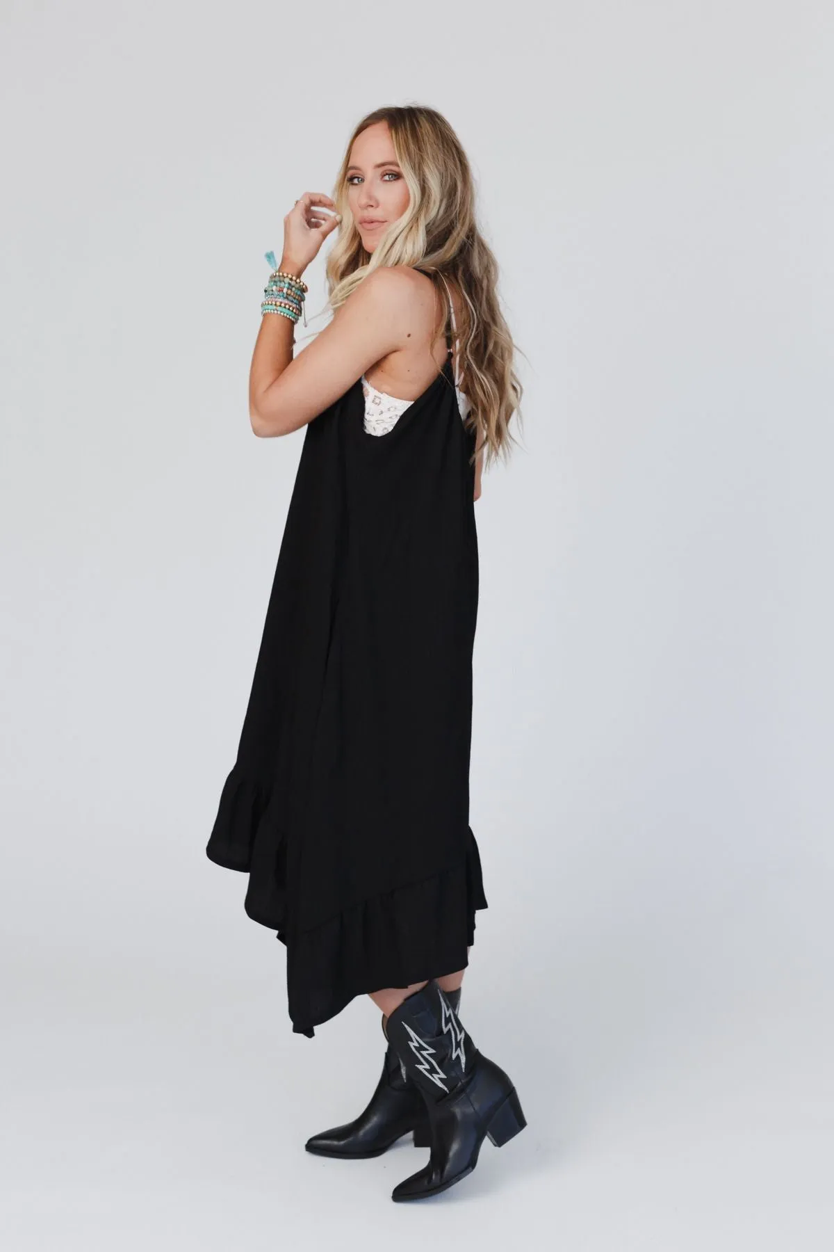 Black Ruffle Midi Dress - Ellie