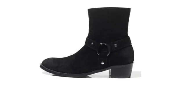 Black Suede Leather Vintage Pointed Head Mens Boots Bootie Shoes