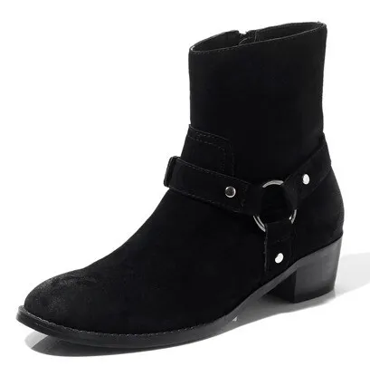 Black Suede Leather Vintage Pointed Head Mens Boots Bootie Shoes