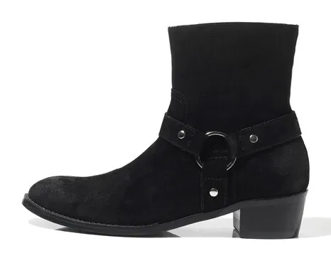 Black Suede Leather Vintage Pointed Head Mens Boots Bootie Shoes