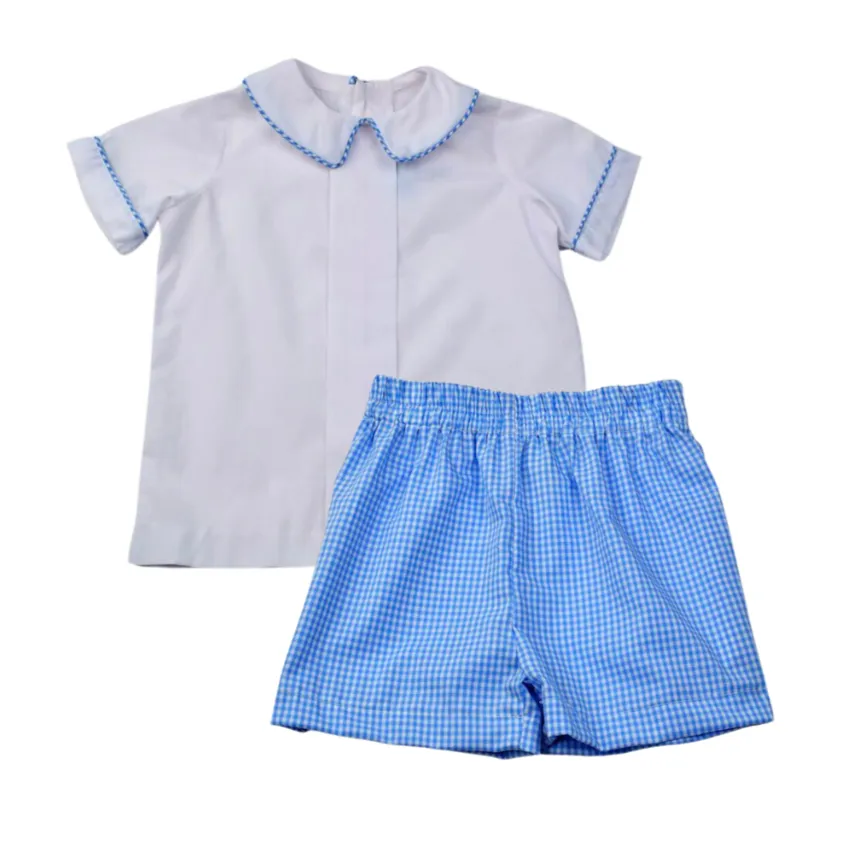 Blue Check Pleated Shirt and Shorts Combo