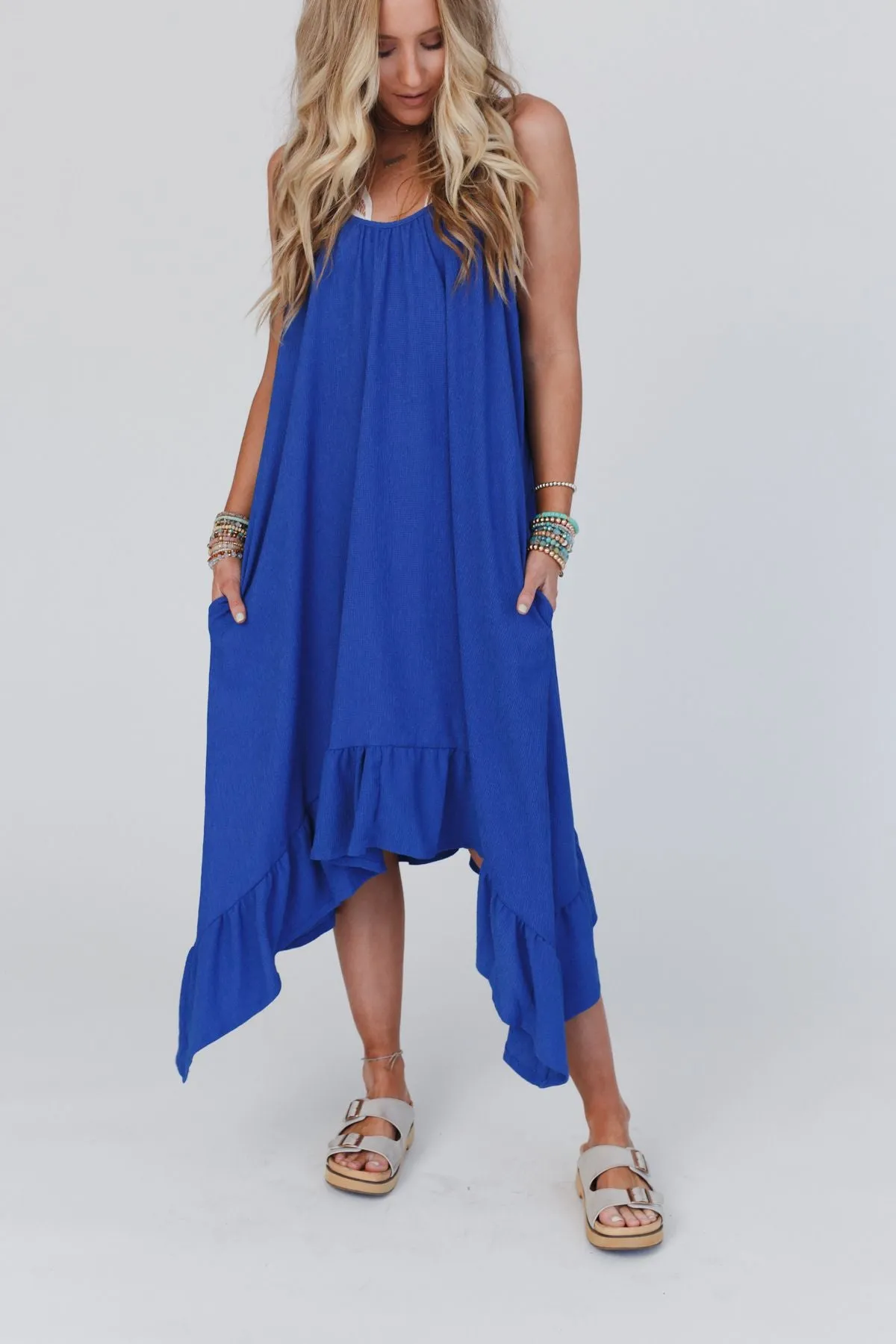 Blue Ruffle Midi Dress Ellie