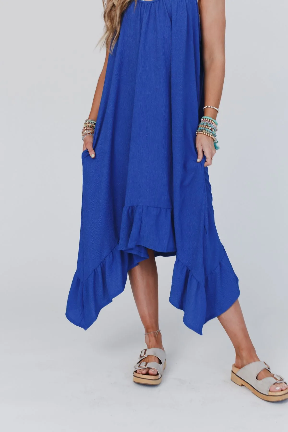 Blue Ruffle Midi Dress Ellie