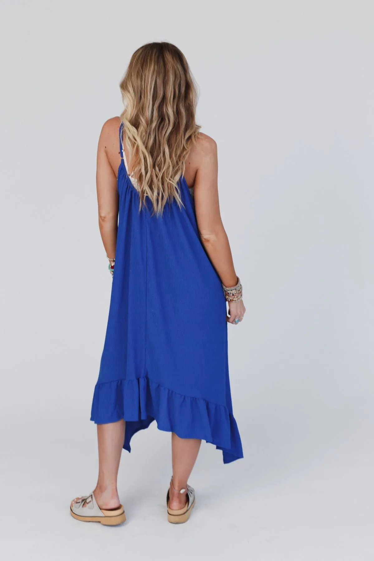 Blue Ruffle Midi Dress Ellie