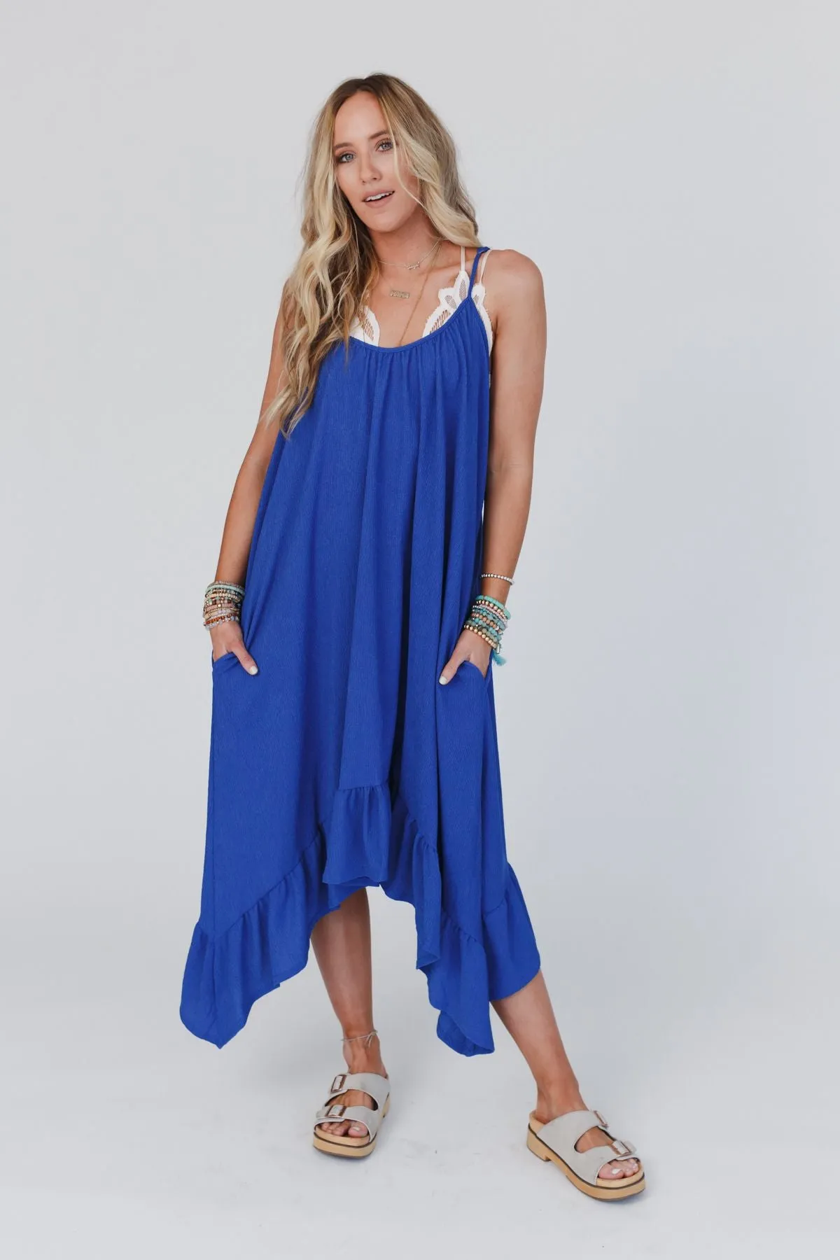 Blue Ruffle Midi Dress Ellie