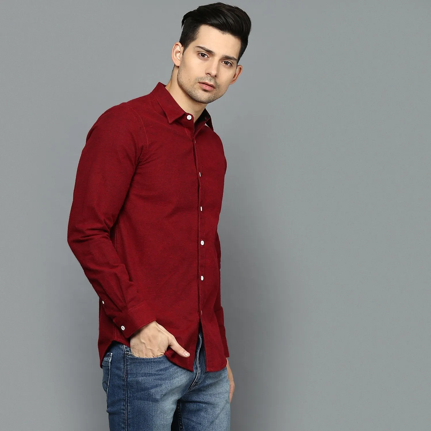 Bright Red Brushed Cotton Shirt