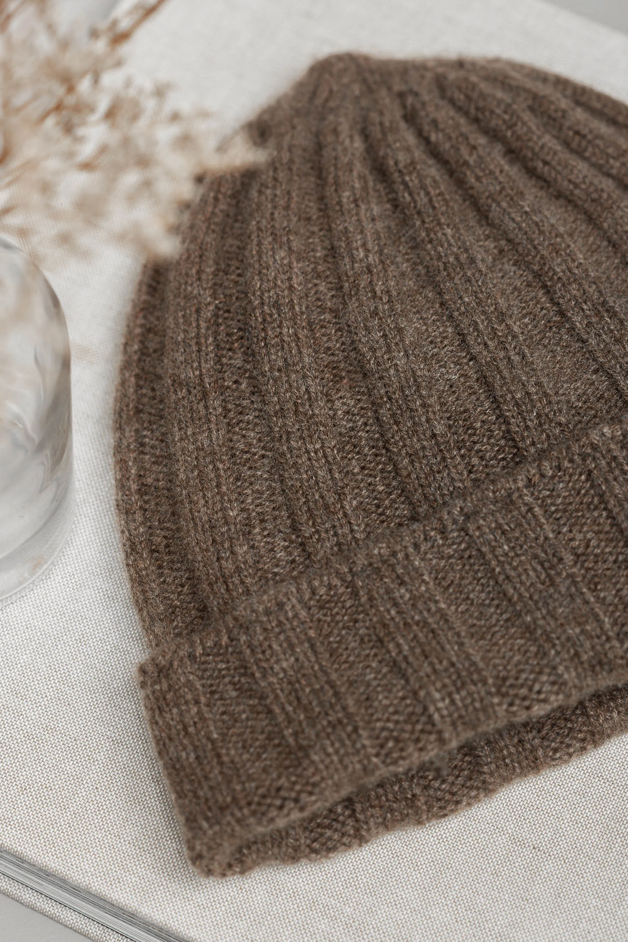 Brown Cashmere rib knit beanie - Made in Italy