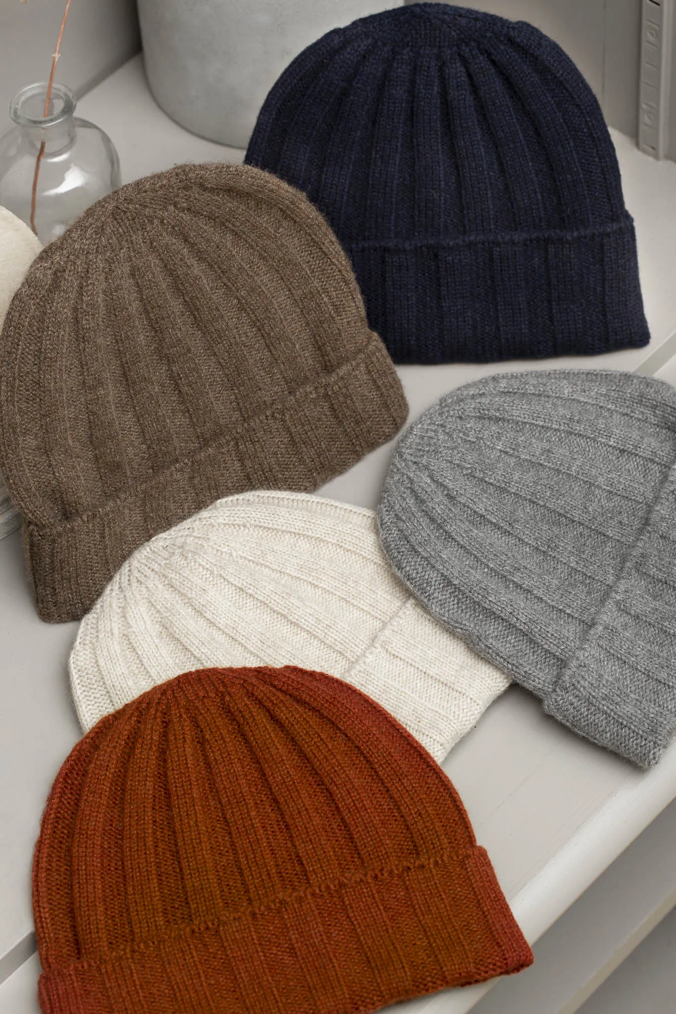 Brown Cashmere rib knit beanie - Made in Italy