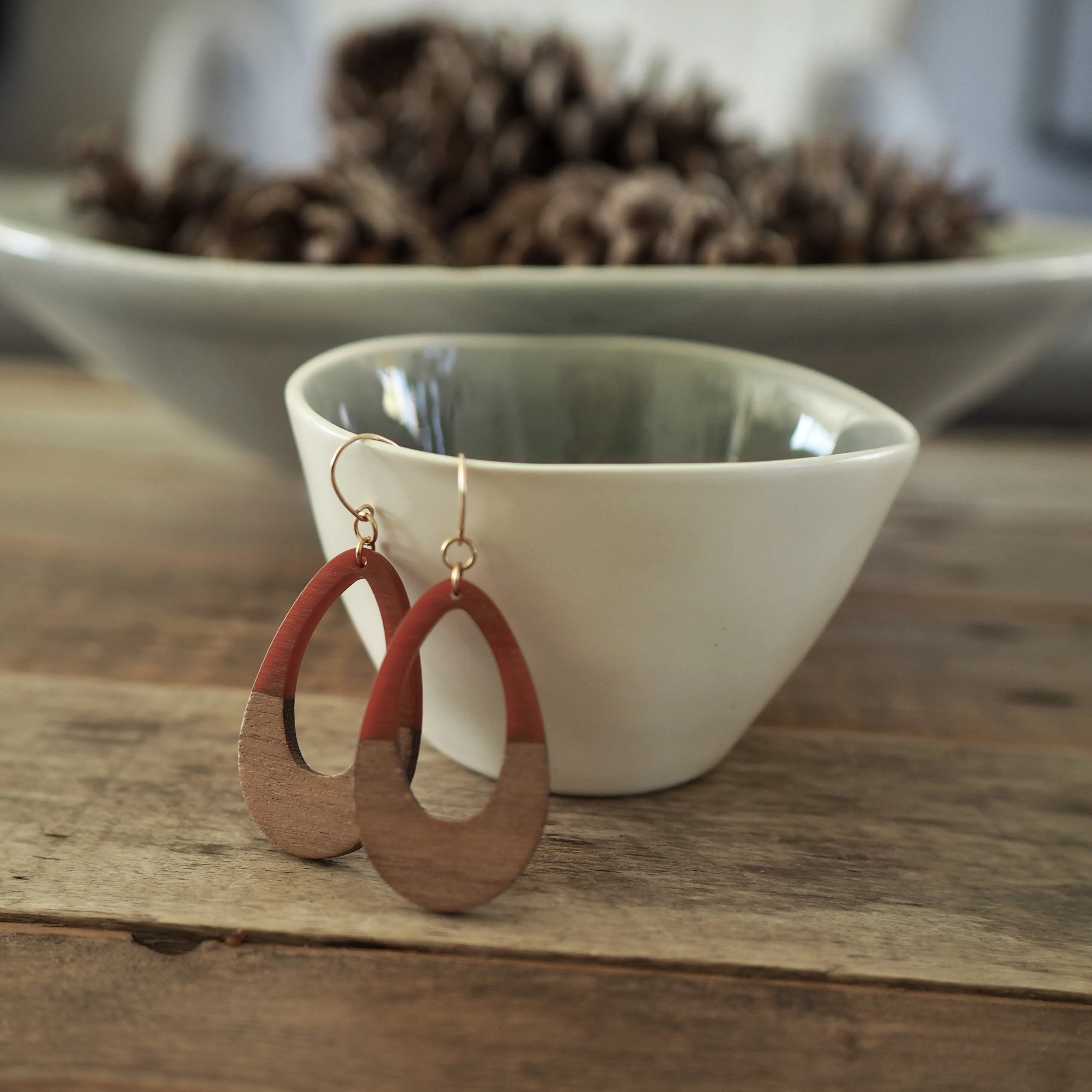 Brown Wood Teardrop Earrings