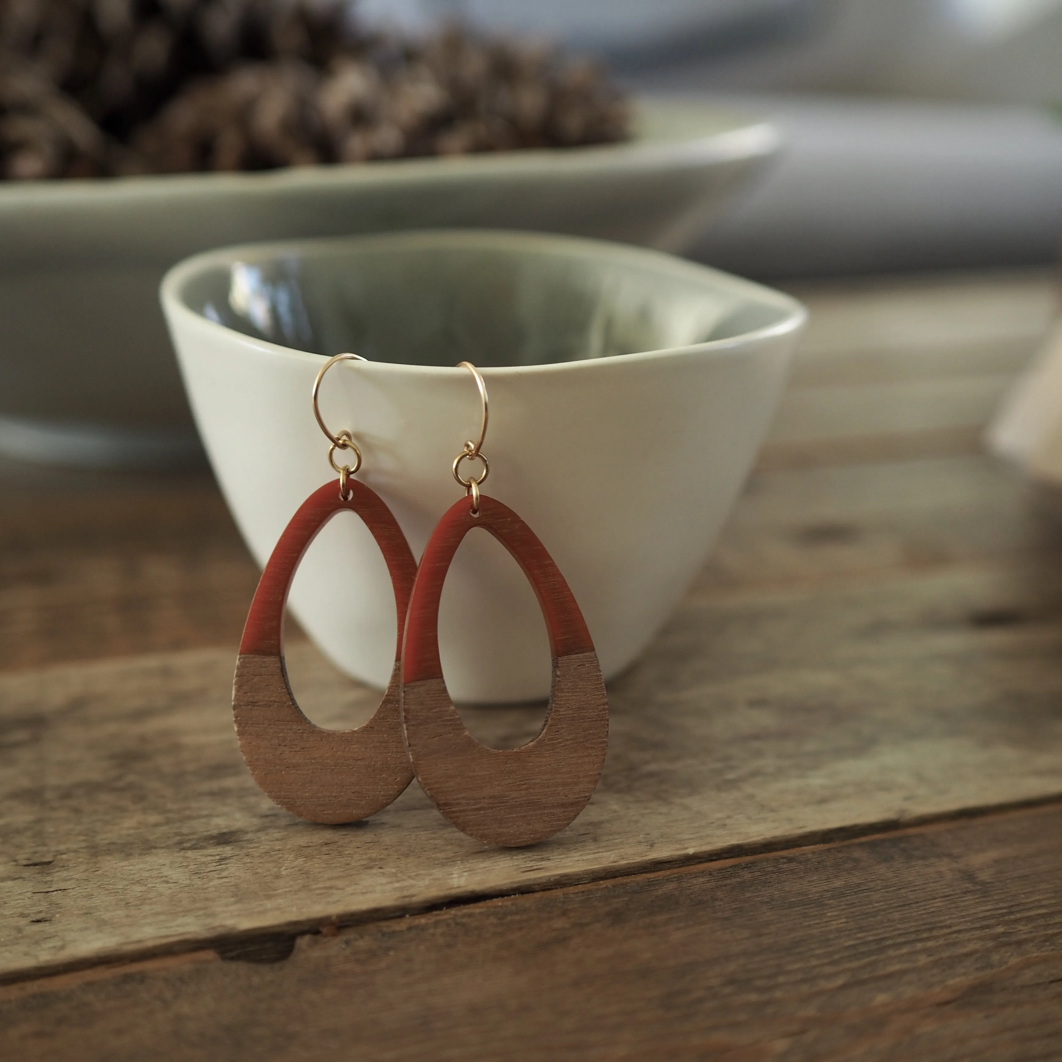 Brown Wood Teardrop Earrings