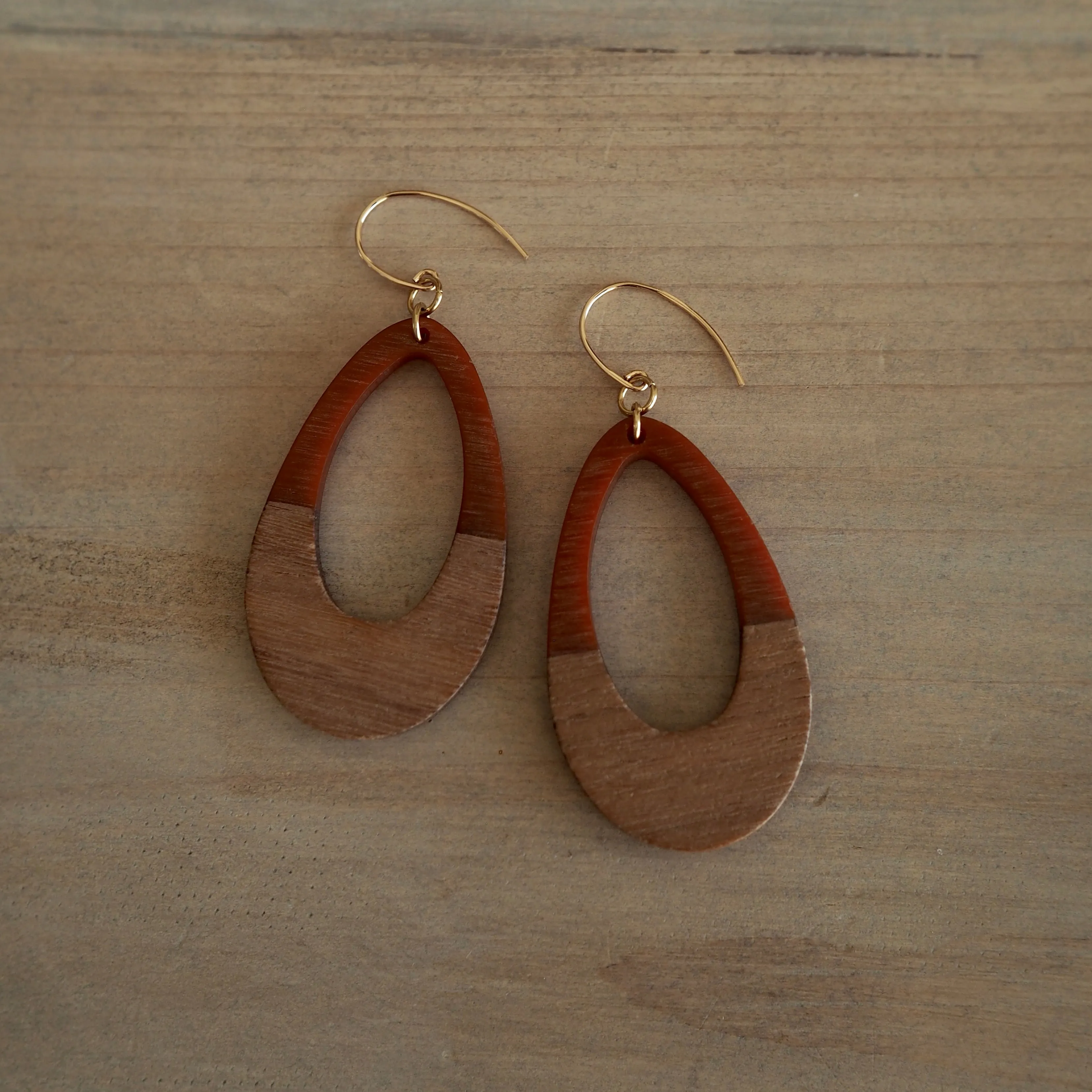 Brown Wood Teardrop Earrings