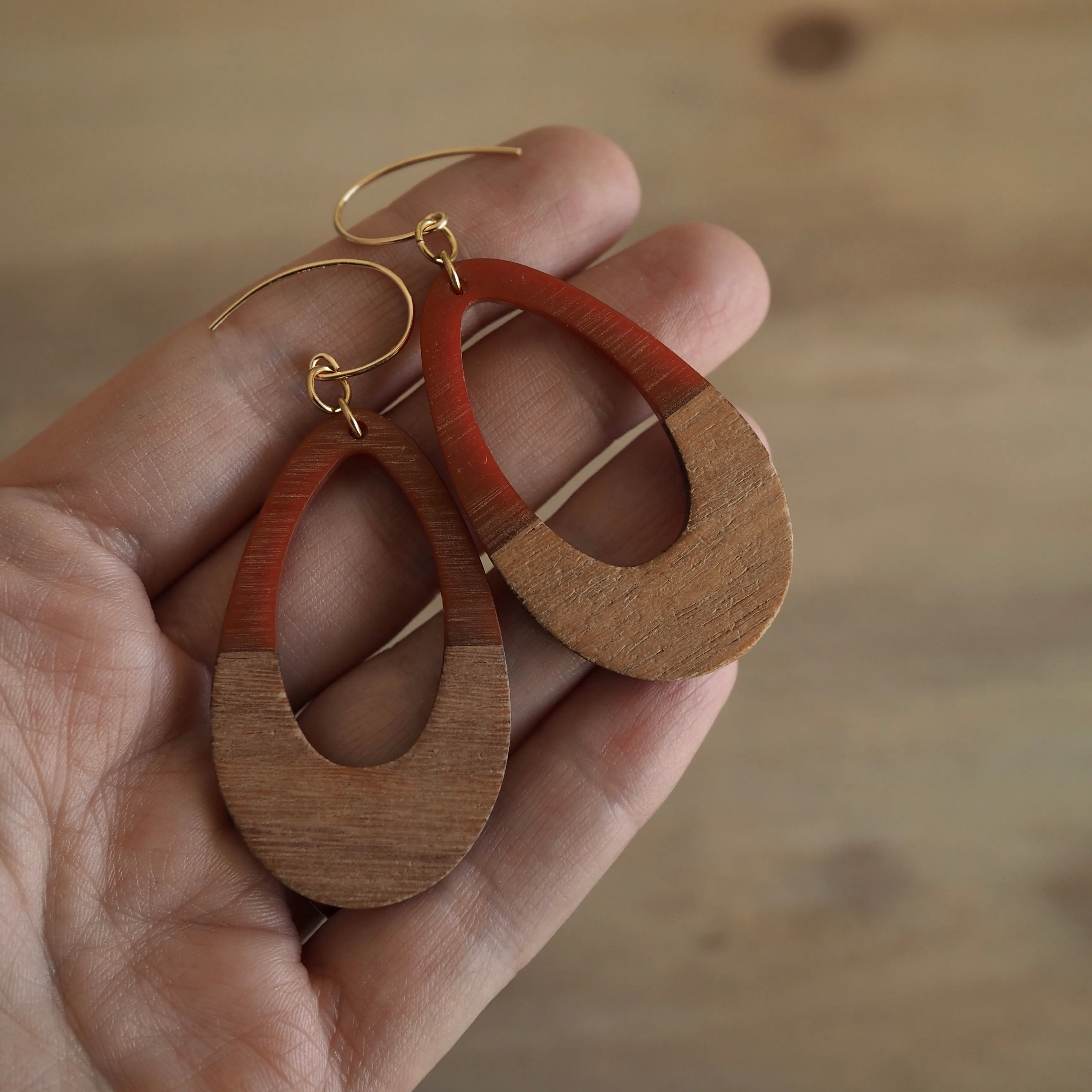 Brown Wood Teardrop Earrings