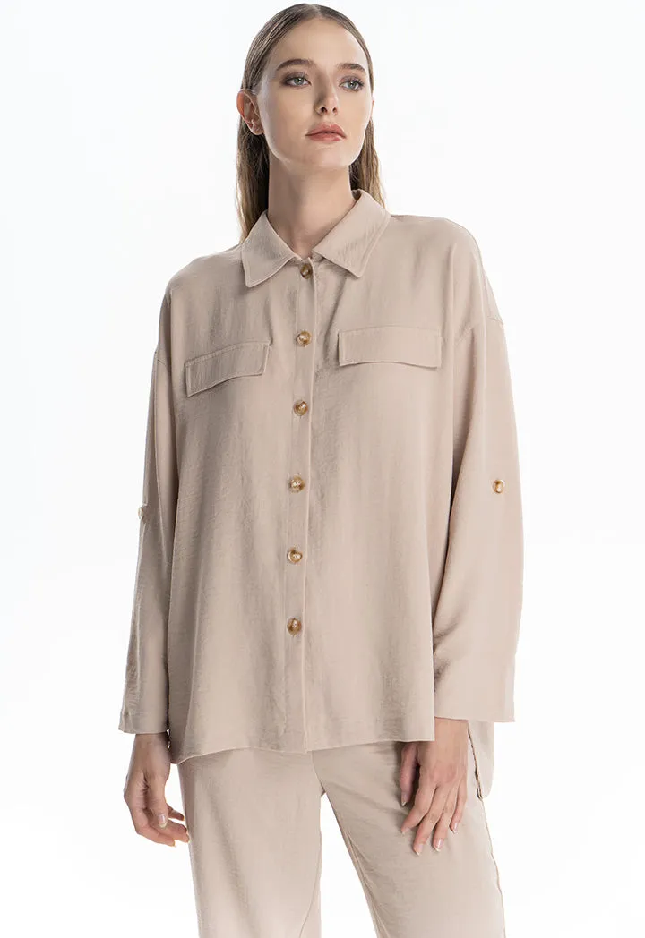 Button-up Shirt with Convertible Sleeves