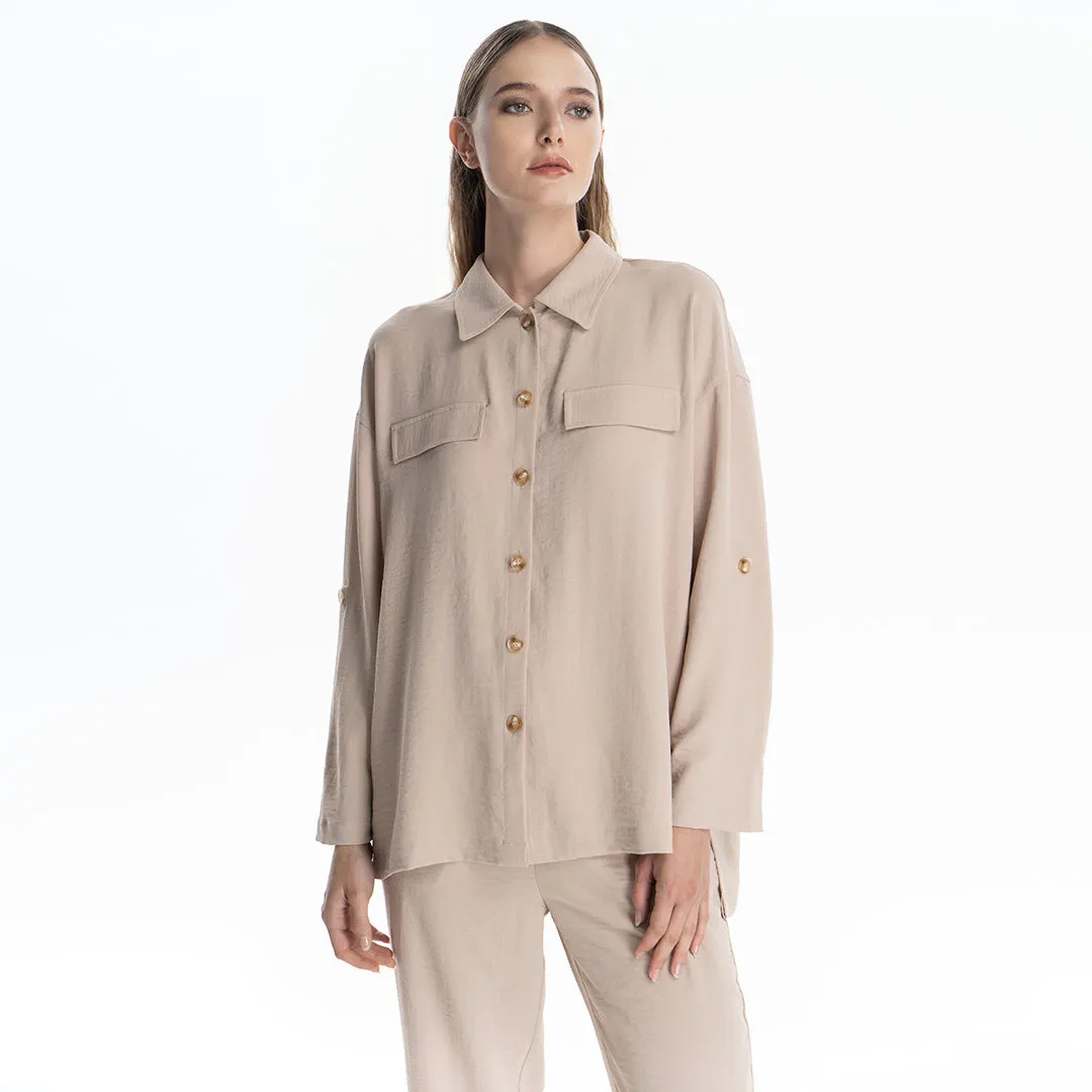 Button-up Shirt with Convertible Sleeves