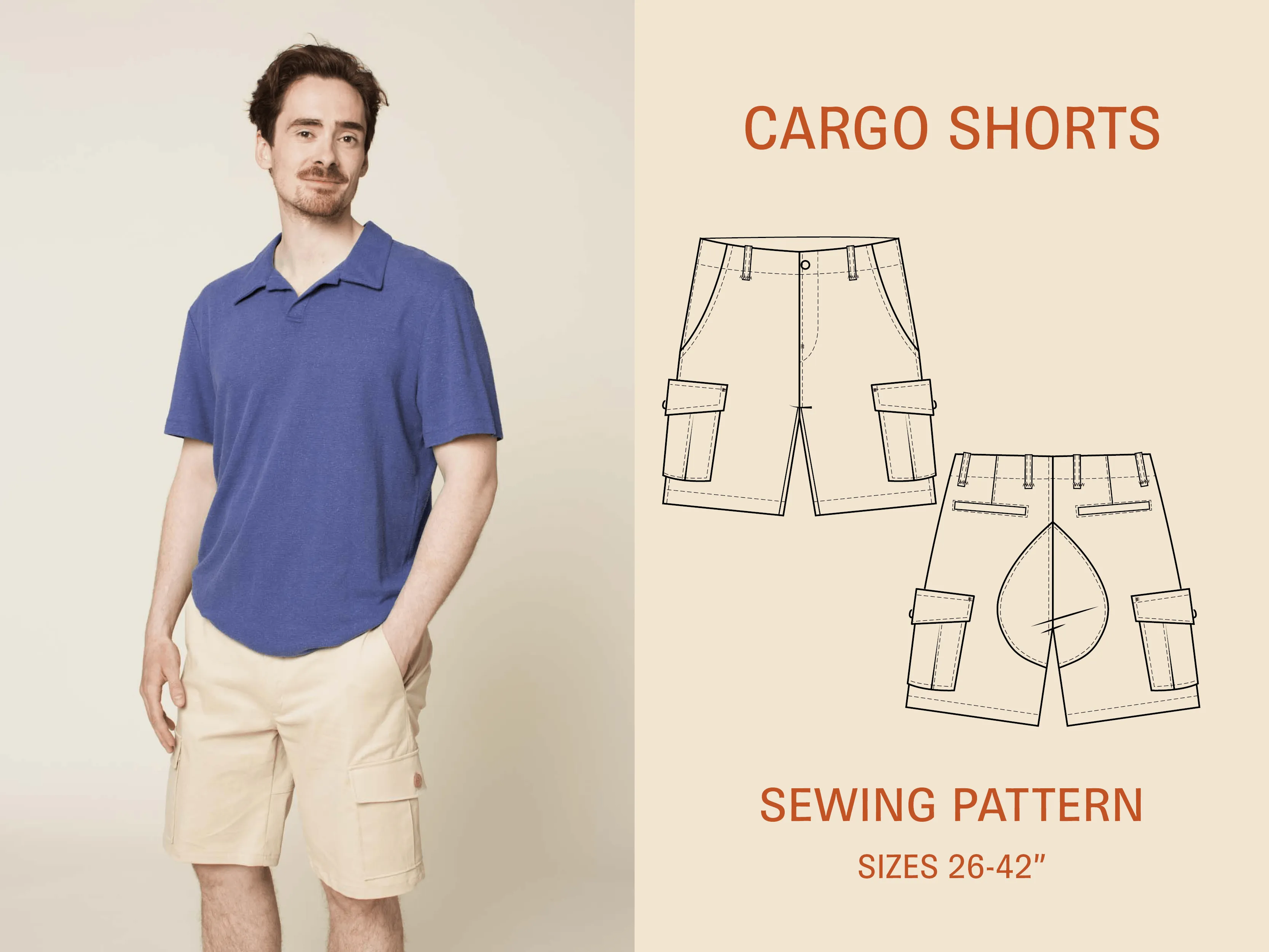 Cargo Shorts sewing pattern - Plus size 26 to 42