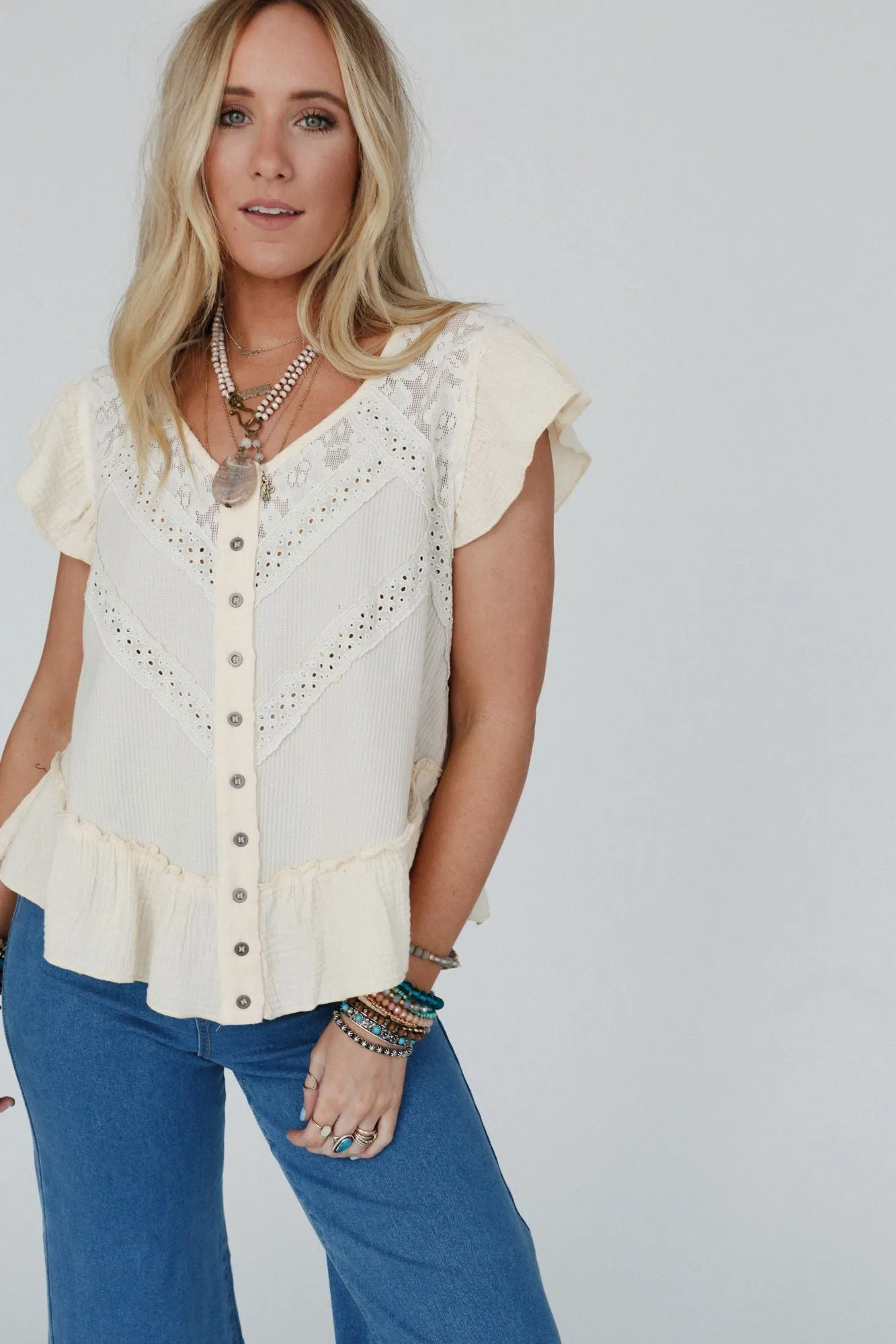 Cascading Ruffles Blouse - Ivory