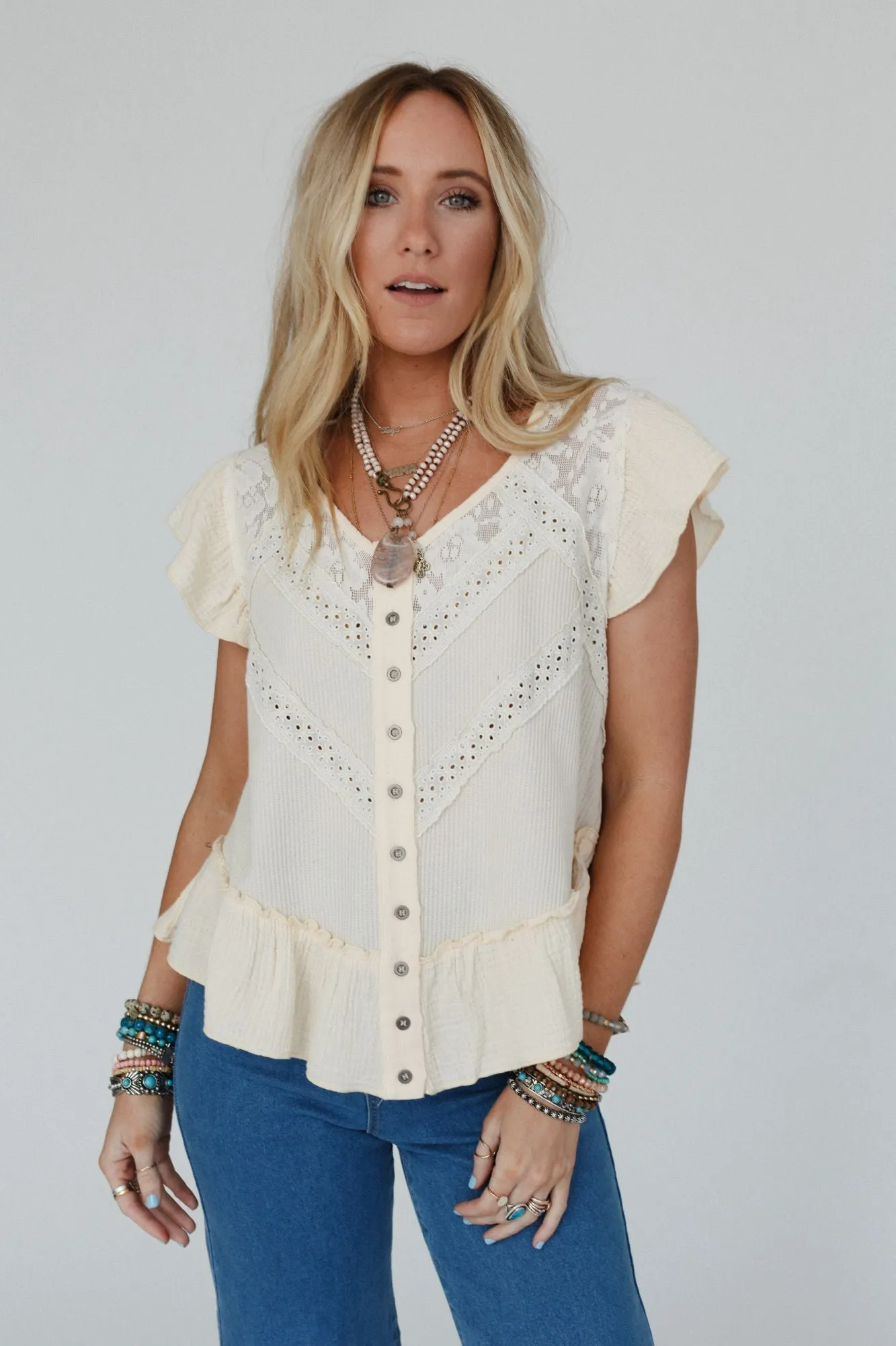 Cascading Ruffles Blouse - Ivory