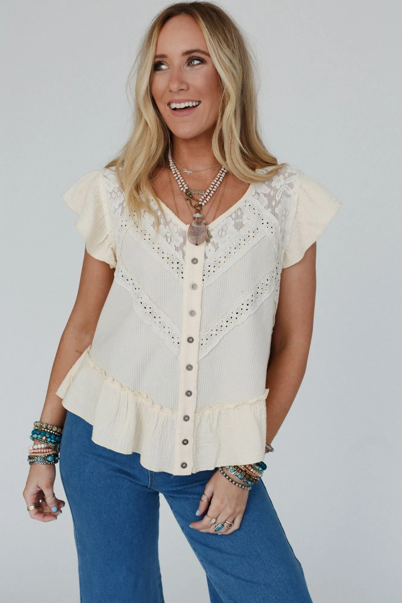 Cascading Ruffles Blouse - Ivory