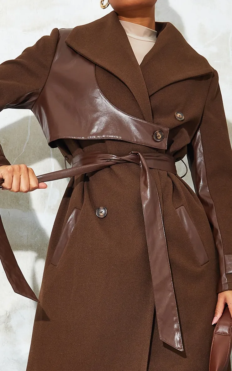 Chocolate Pu Contrast Coat | Coats & Jackets