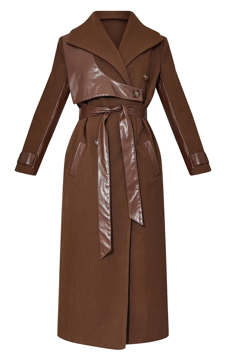 Chocolate Pu Contrast Coat | Coats & Jackets