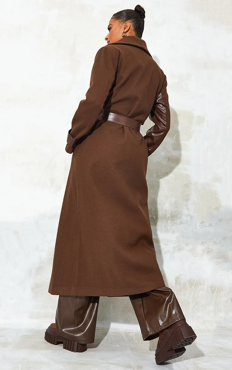 Chocolate Pu Contrast Coat | Coats & Jackets