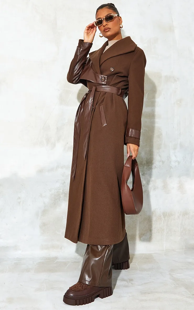 Chocolate Pu Contrast Coat | Coats & Jackets