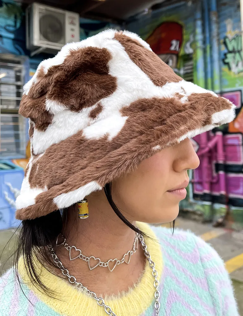 Cow print hat, dark brown