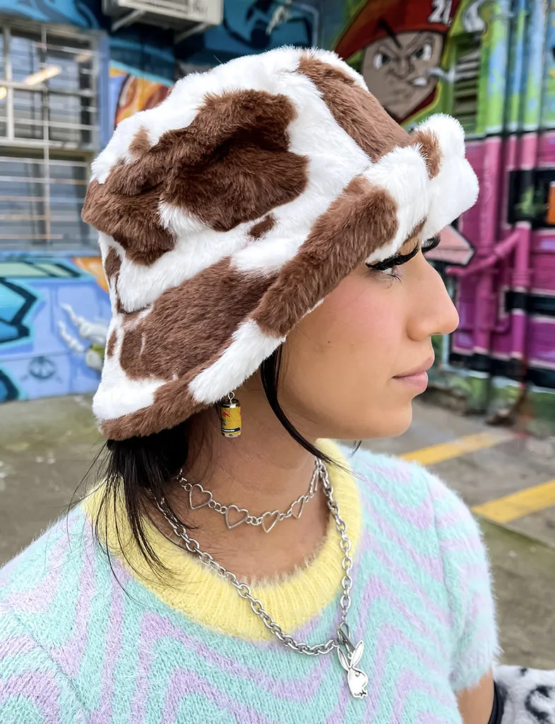 Cow print hat, dark brown