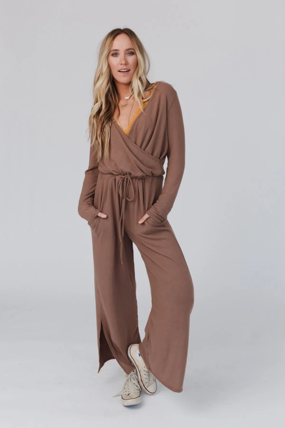 Cross Front Jumpsuit - Mushroom