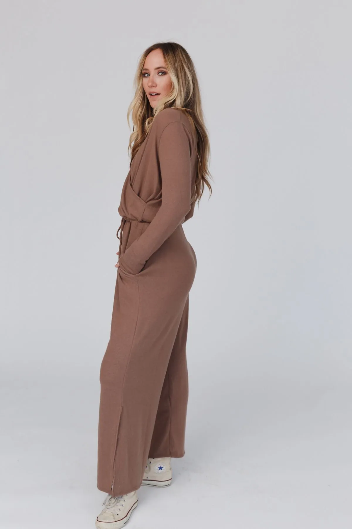 Cross Front Jumpsuit - Mushroom